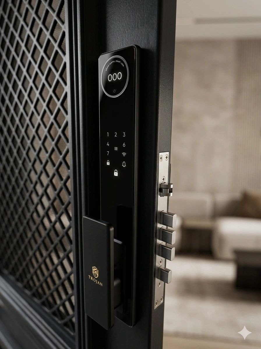 Trojan digital keypad smart lock close-up — Rhodes Locksmiths installation